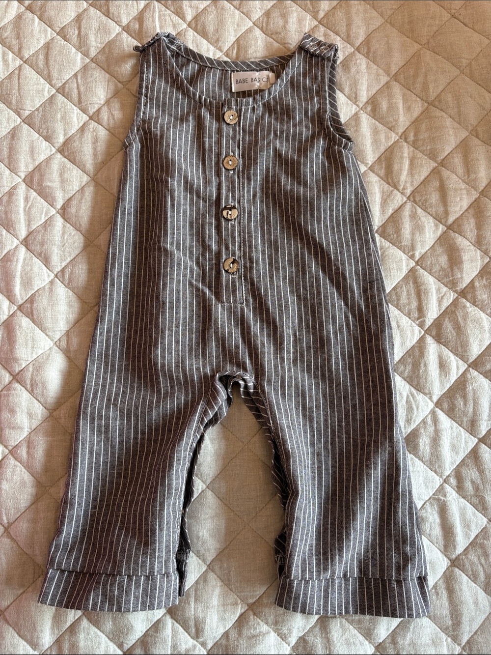 Gray Pinstripe Sleeveless Baby Romper